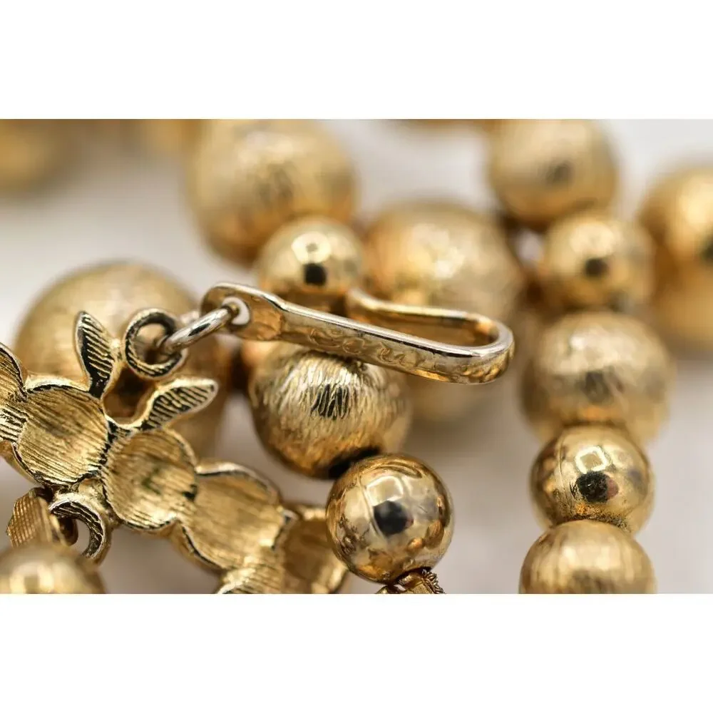 Coro Multi-Layered Beaded Collar Necklace Gold Tone Chunky Signed 1950s BinBM